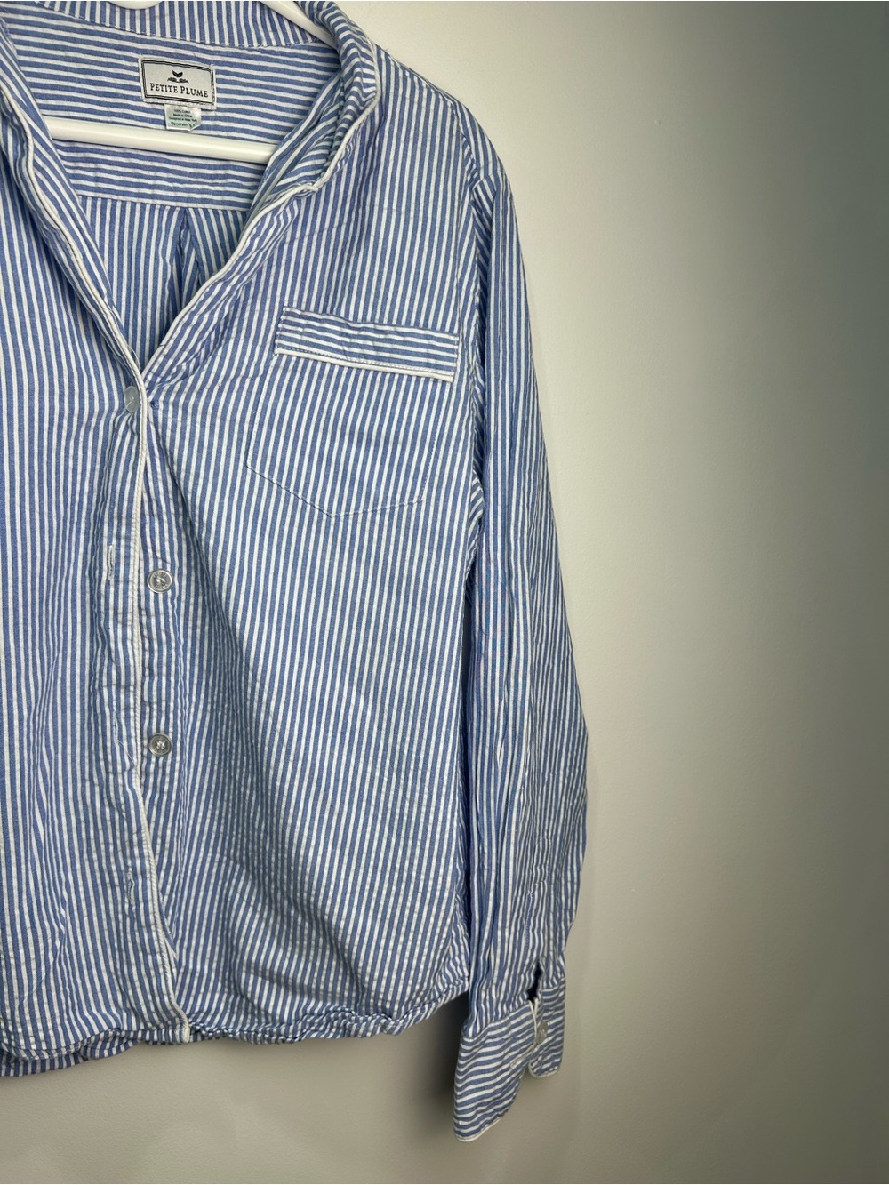 100% Cotton Petite Plume Striped Light Blue & White Relaxed Pajama Shirt - Picture 4 of 7